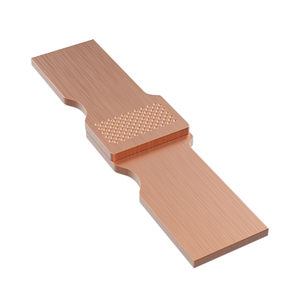 Dos piezas de cobre o busbars soldadas por ultrasonidos