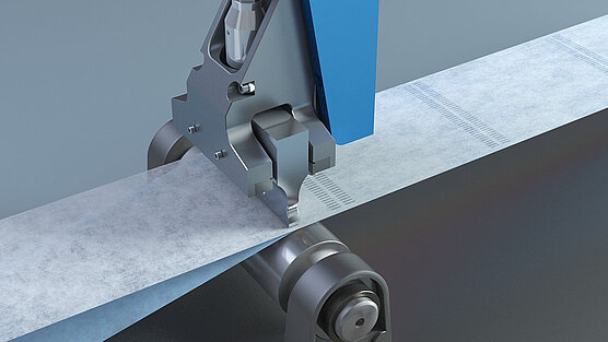 Sistema Microbond durante la soldadura transversal de una tela no tejida