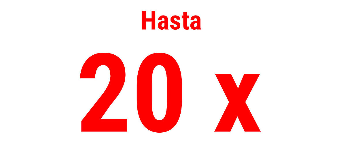 Texto en rojo que indica “Hasta veinte veces”