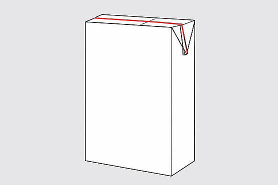 Envase tipo brick para bebidas con sellado superior marcado en rojo