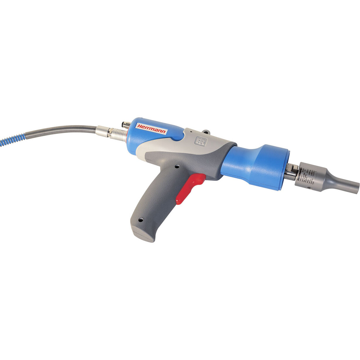 Pistola soldadora manual con mango, sonotrodo y conexión de manguera