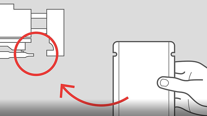 Dibujo que muestra cómo se coloca una bolsa stand-up en un TSM